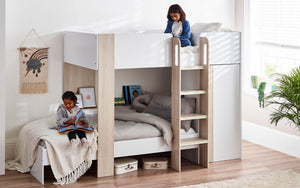 Kids Horizon Bunk Bed - Pale Wood And White - Optional Mattress