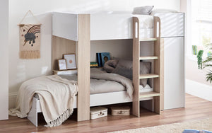 Kids Horizon Bunk Bed - Pale Wood And White - Optional Mattress