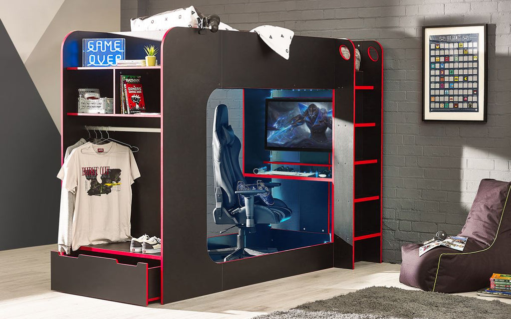 FB Gaming Bunk - Available in White or Black/Red