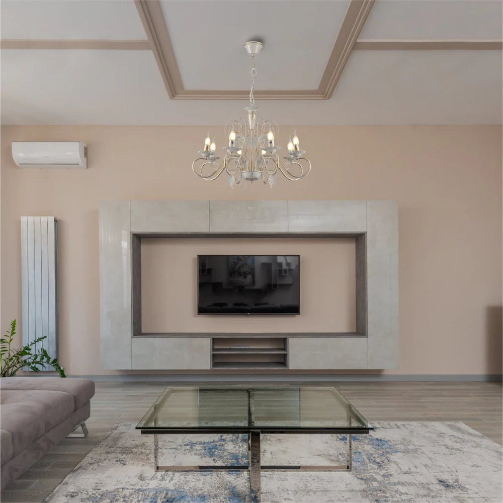 Ursa Candle French Mediterranean Leaf Traditional Vintage Gold Patinated White Ceiling Light E14 - Available in 3, 6, 8 * 12 Candle