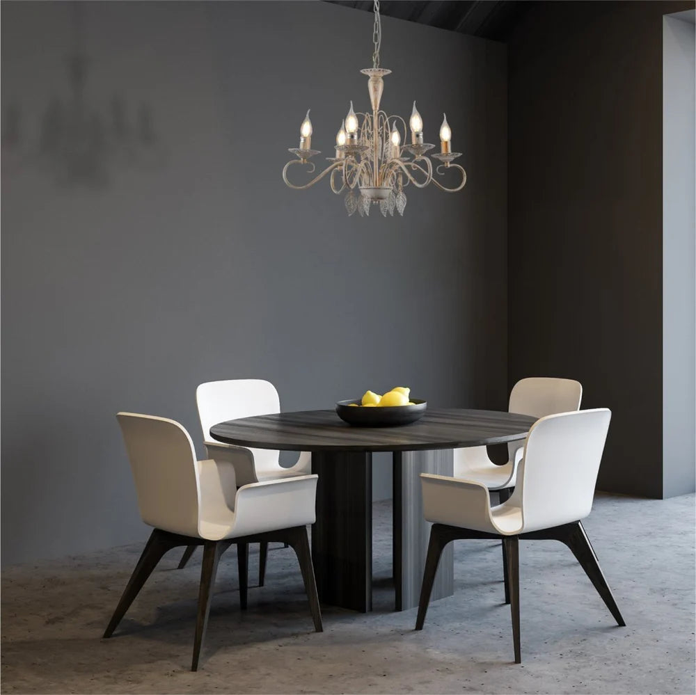 Ursa Candle French Mediterranean Leaf Traditional Vintage Gold Patinated White Ceiling Light E14 - Available in 3, 6, 8 * 12 Candle