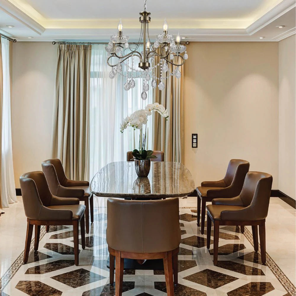 Lyra Mediterranean Elegant Transitional Crystal Chandelier Ceiling Light E14 - 2 Sizes Available 5 or 8 Bulb