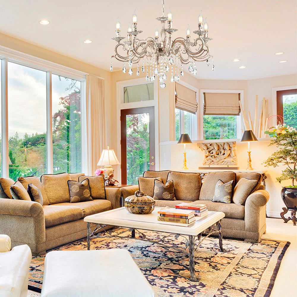 Auriga Candle Waterfall Traditional Retro Vintage Arm Chandelier Ceiling Light Crystal Gold Aged Cream E14 - Available in 3, 5 & 8 Candle
