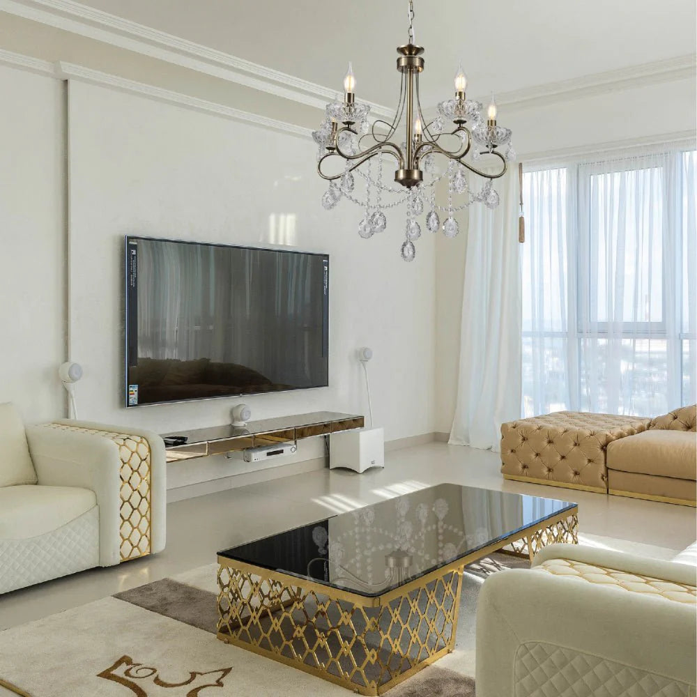 Lyra Mediterranean Elegant Transitional Crystal Chandelier Ceiling Light E14 - 2 Sizes Available 5 or 8 Bulb