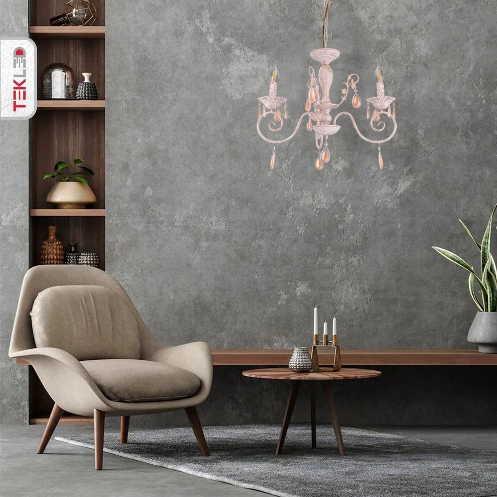 Taurus Amber Crystals Rice White with Gold Brushed Metal Arm Ceiling Chandelier Light E14 - Available in 3, 6, 8 * 12 Candle
