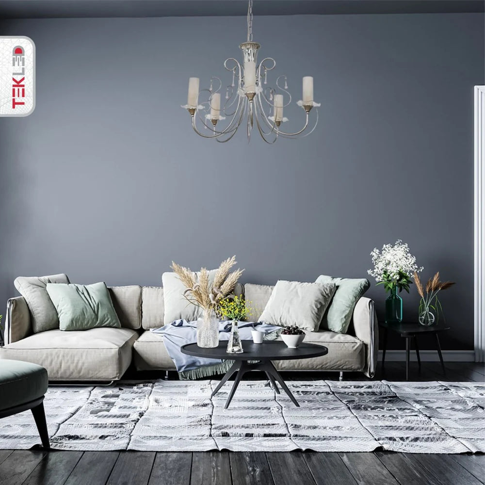 Scorpius - Opal Cylinder Glass Chrome Candle Metal Arm Ceiling Chandelier Light E14 - Available in 3, 8 & 12 Candles