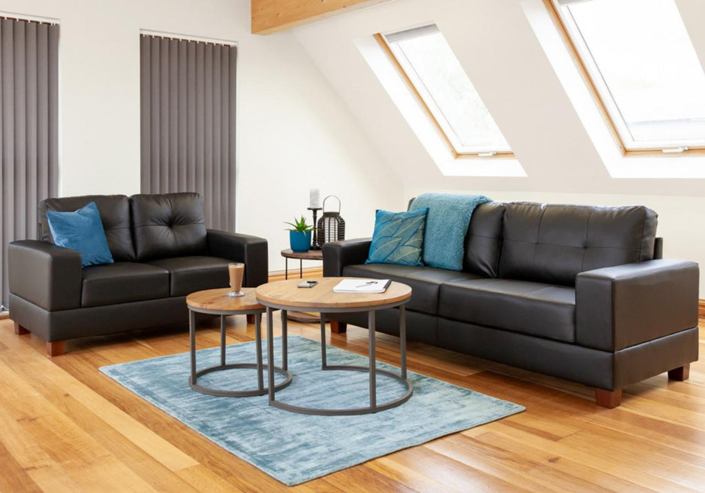 Jerry Sofa - Available in 3+2 or Armchair- Colour Options Leather Faux Black, Grey or Grey Fabric