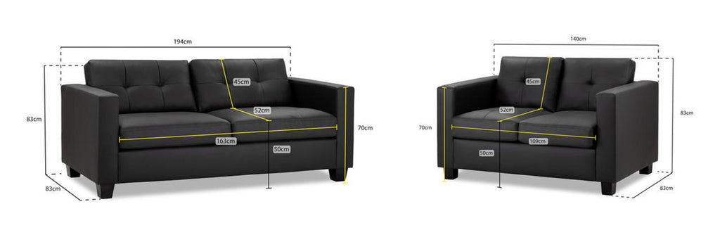 Jerry Sofa - Available in 3+2 or Armchair- Colour Options Leather Faux Black, Grey or Grey Fabric