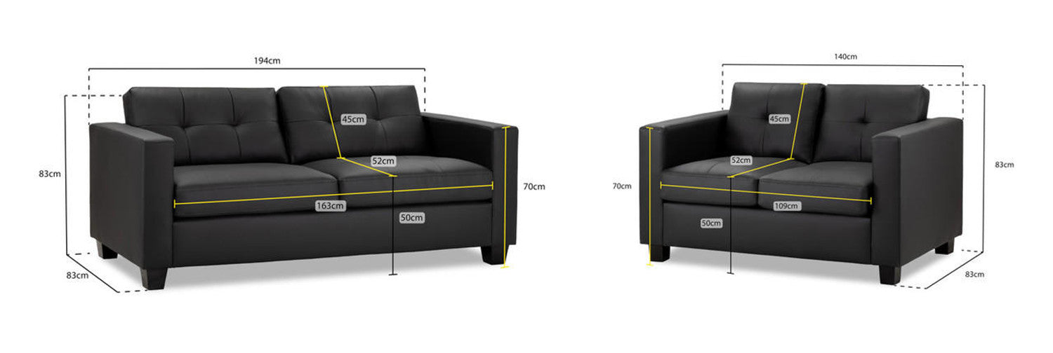 Jerry Sofa - Available in 3+2 or Armchair- Colour Options Leather Faux Black, Grey or Grey Fabric