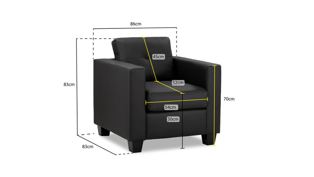 Jerry Sofa - Available in 3+2 or Armchair- Colour Options Leather Faux Black, Grey or Grey Fabric