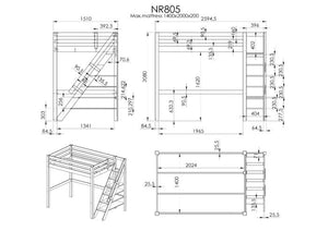 Studio Loft Bed Double High Sleeper - Available in Grey Or White