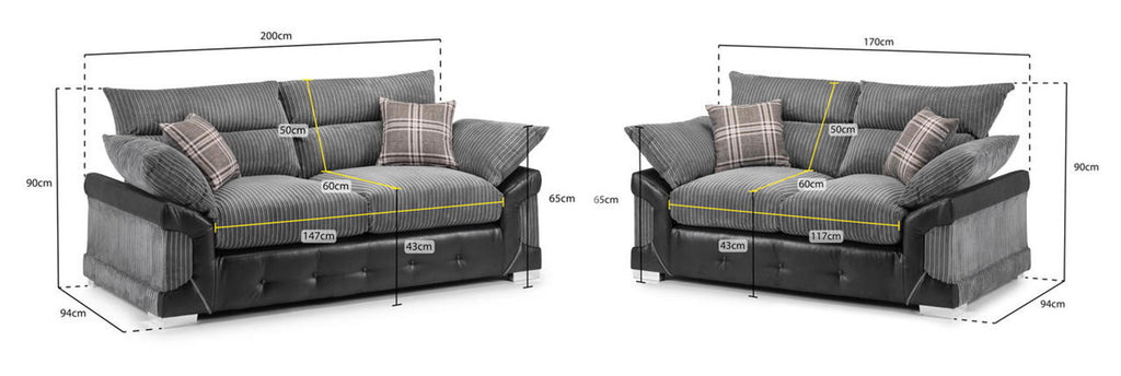Logan Sofa - Black & Grey - Available in a Large Corner, 3+2 Set, Armchair & Swivel Chair