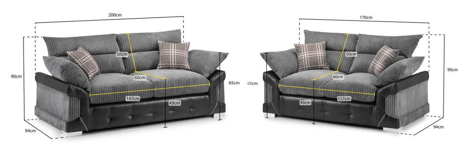Logan Sofa - Black & Grey - Available in a Large Corner, 3+2 Set, Armchair & Swivel Chair