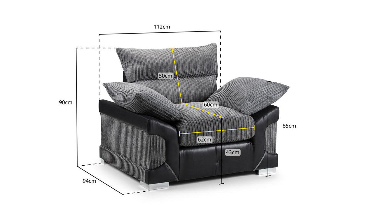 Logan Sofa - Black & Grey - Available in a Large Corner, 3+2 Set, Armchair & Swivel Chair
