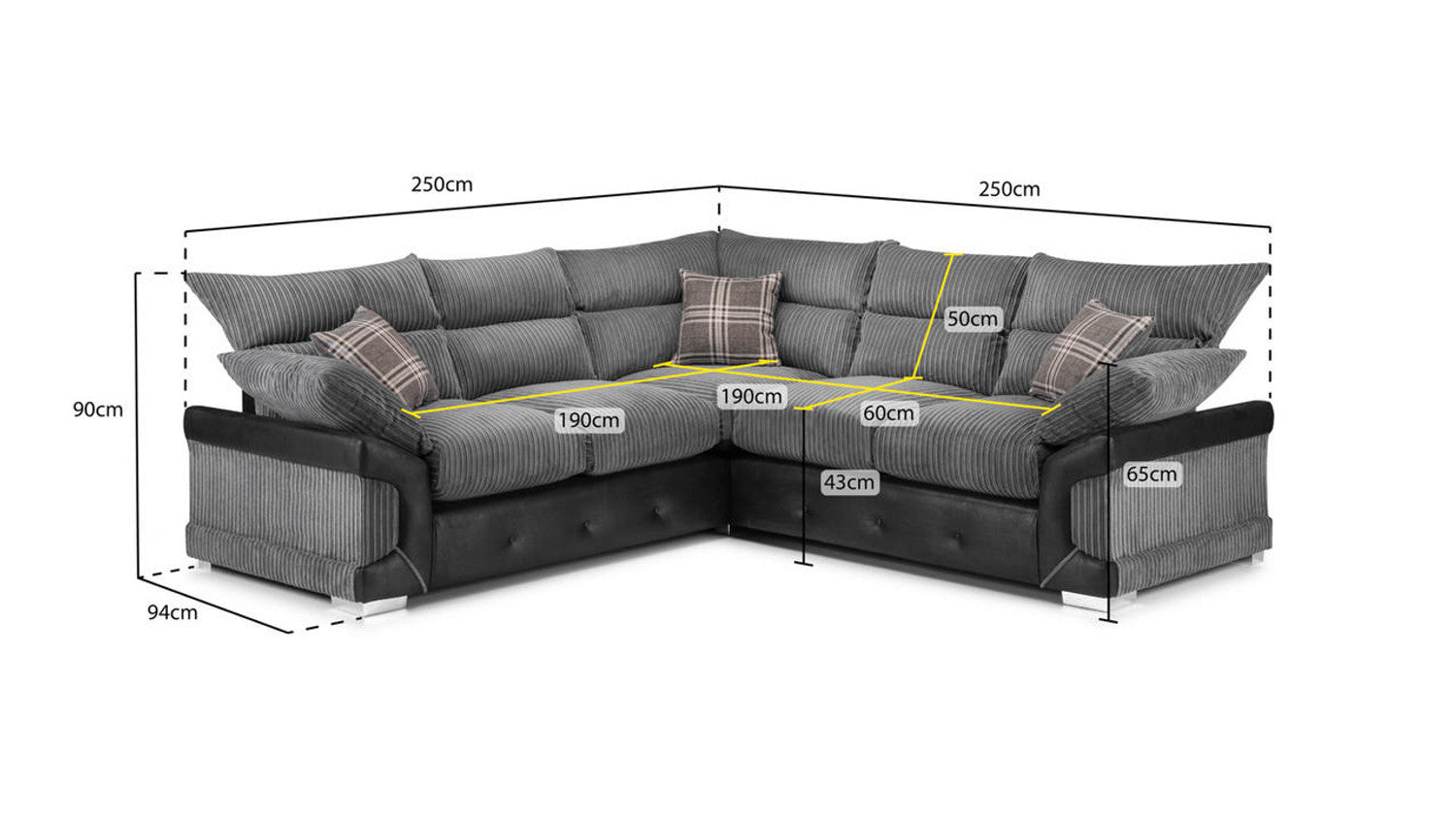 Logan Sofa - Black & Grey - Available in a Large Corner, 3+2 Set, Armchair & Swivel Chair