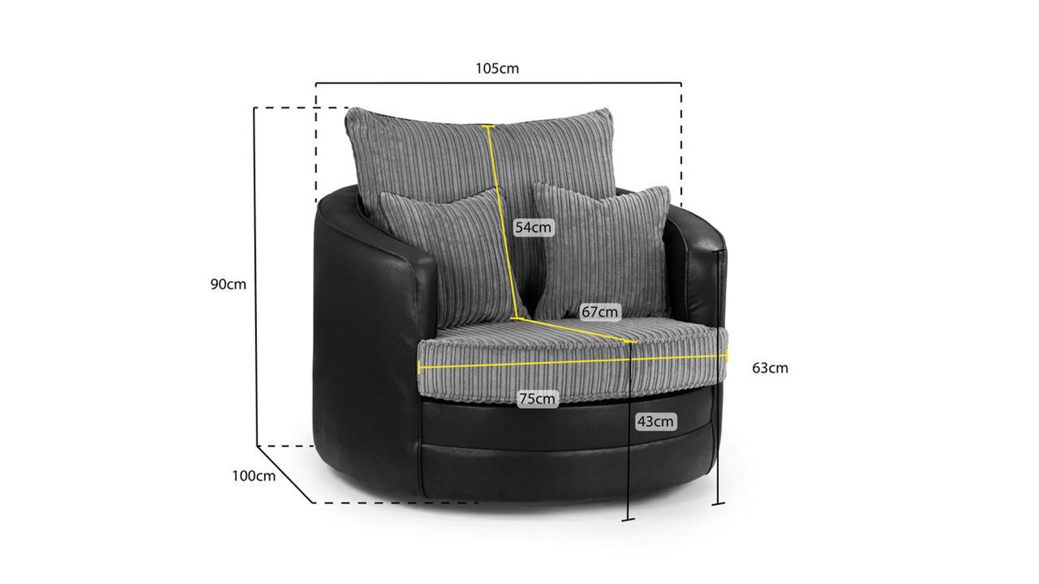 Logan Sofa - Black & Grey - Available in a Large Corner, 3+2 Set, Armchair & Swivel Chair