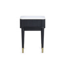 Load image into Gallery viewer, Louis Black Fluted Stone Top Lamp Table with Drawers - 35cm D x 40cm W x 56cm H
