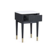 Load image into Gallery viewer, Louis Black Fluted Stone Top Lamp Table with Drawers - 35cm D x 40cm W x 56cm H
