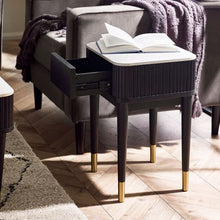 Load image into Gallery viewer, Louis Black Fluted Stone Top Lamp Table with Drawers - 35cm D x 40cm W x 56cm H
