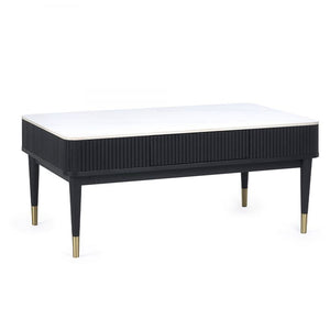 Louis Black Fluted Stone Top Coffee Table With 2 Drawers - 65cm D x 110cm W x 47cm H