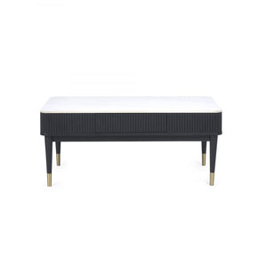 Louis Black Fluted Stone Top Coffee Table With 2 Drawers - 65cm D x 110cm W x 47cm H