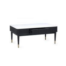 Load image into Gallery viewer, Louis Black Fluted Stone Top Coffee Table With 2 Drawers - 65cm D x 110cm W x 47cm H
