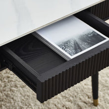 Load image into Gallery viewer, Louis Black Fluted Stone Top Coffee Table With 2 Drawers - 65cm D x 110cm W x 47cm H
