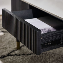 Load image into Gallery viewer, Louis Black Fluted Stone Top Coffee Table With 2 Drawers - 65cm D x 110cm W x 47cm H
