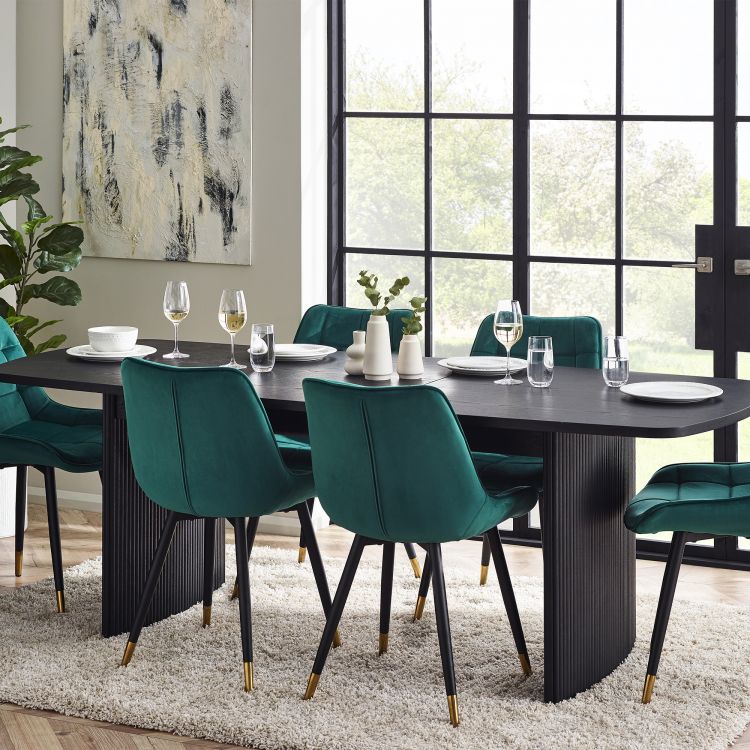 Louis Black Fluted Extending Dining Table - 80cm D x 220cm W x 75cm H