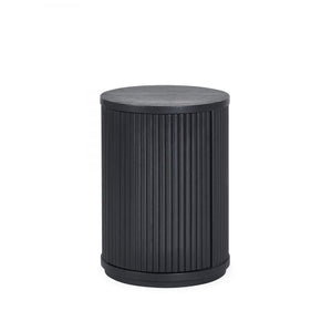 Louis Black Fluted Side Table With Door - 33cm D x 33cm W x 45.5cm H