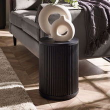 Load image into Gallery viewer, Louis Black Fluted Side Table With Door - 33cm D x 33cm W x 45.5cm H
