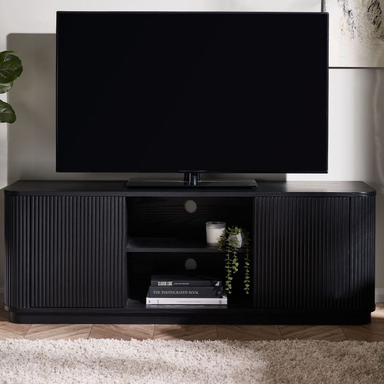 Louis Black Fluted Media Unit - 40cm D x 140cm W x 53cm H