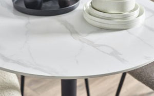 Luca White Marble Effect Round Table - 80W x 80D x 75H CM