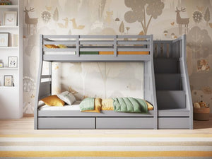 Wooden Lunar Triple Bunk Bed Grey - Available in Grey Or White