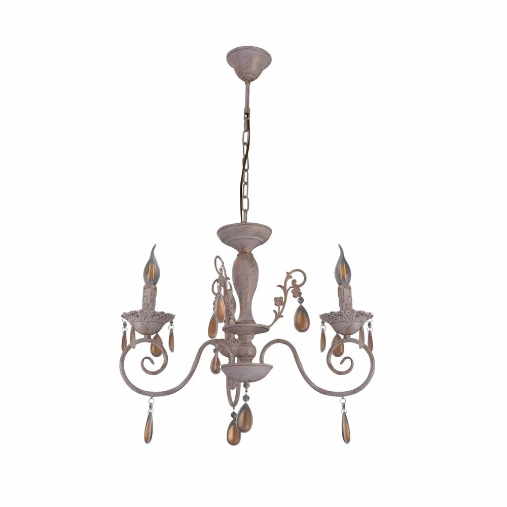 Taurus Amber Crystals Rice White with Gold Brushed Metal Arm Ceiling Chandelier Light E14 - Available in 3, 6, 8 * 12 Candle