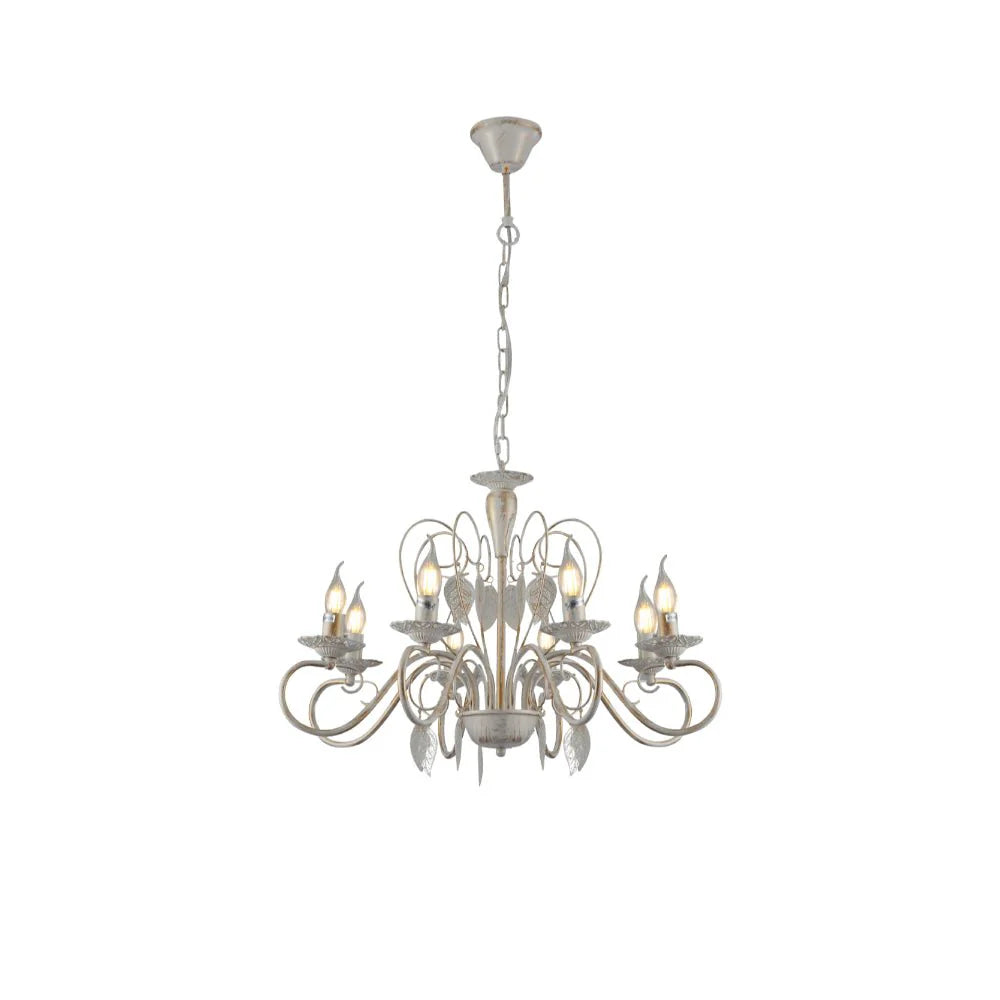 Ursa Candle French Mediterranean Leaf Traditional Vintage Gold Patinated White Ceiling Light E14 - Available in 3, 6, 8 * 12 Candle