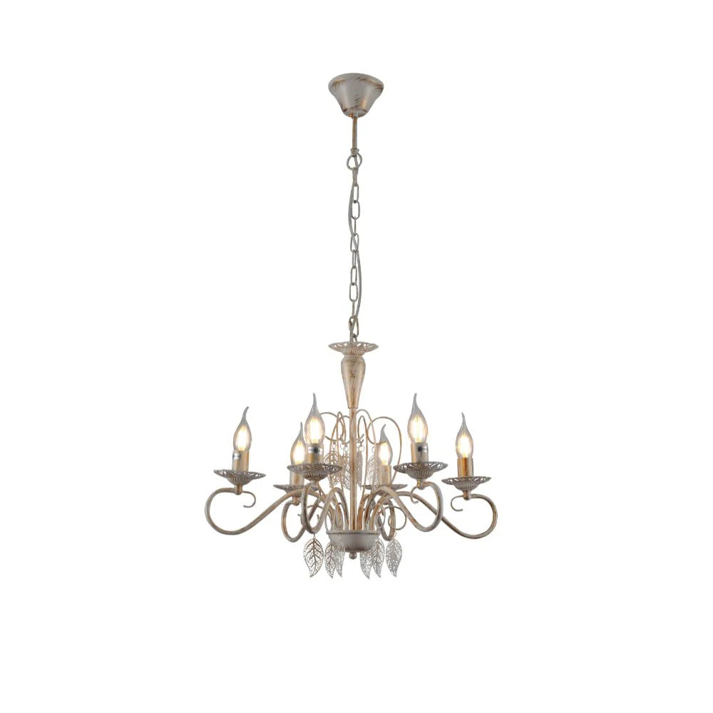 Ursa Candle French Mediterranean Leaf Traditional Vintage Gold Patinated White Ceiling Light E14 - Available in 3, 6, 8 * 12 Candle
