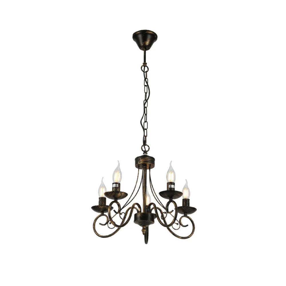 Pegasus Candle Vintage Gold Patinated Black French Chandelier Ceiling Light E14 - Available in 3, 5 & 8 Candles
