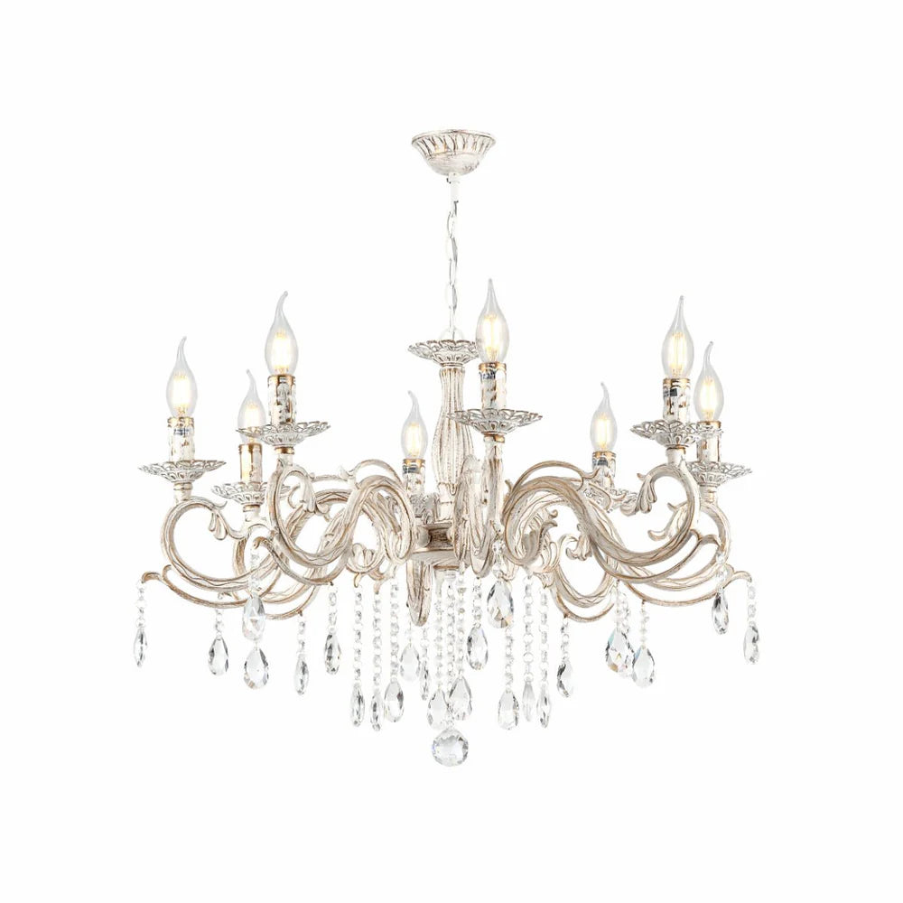 Auriga Candle Waterfall Traditional Retro Vintage Arm Chandelier Ceiling Light Crystal Gold Aged Cream E14 - Available in 3, 5 & 8 Candle