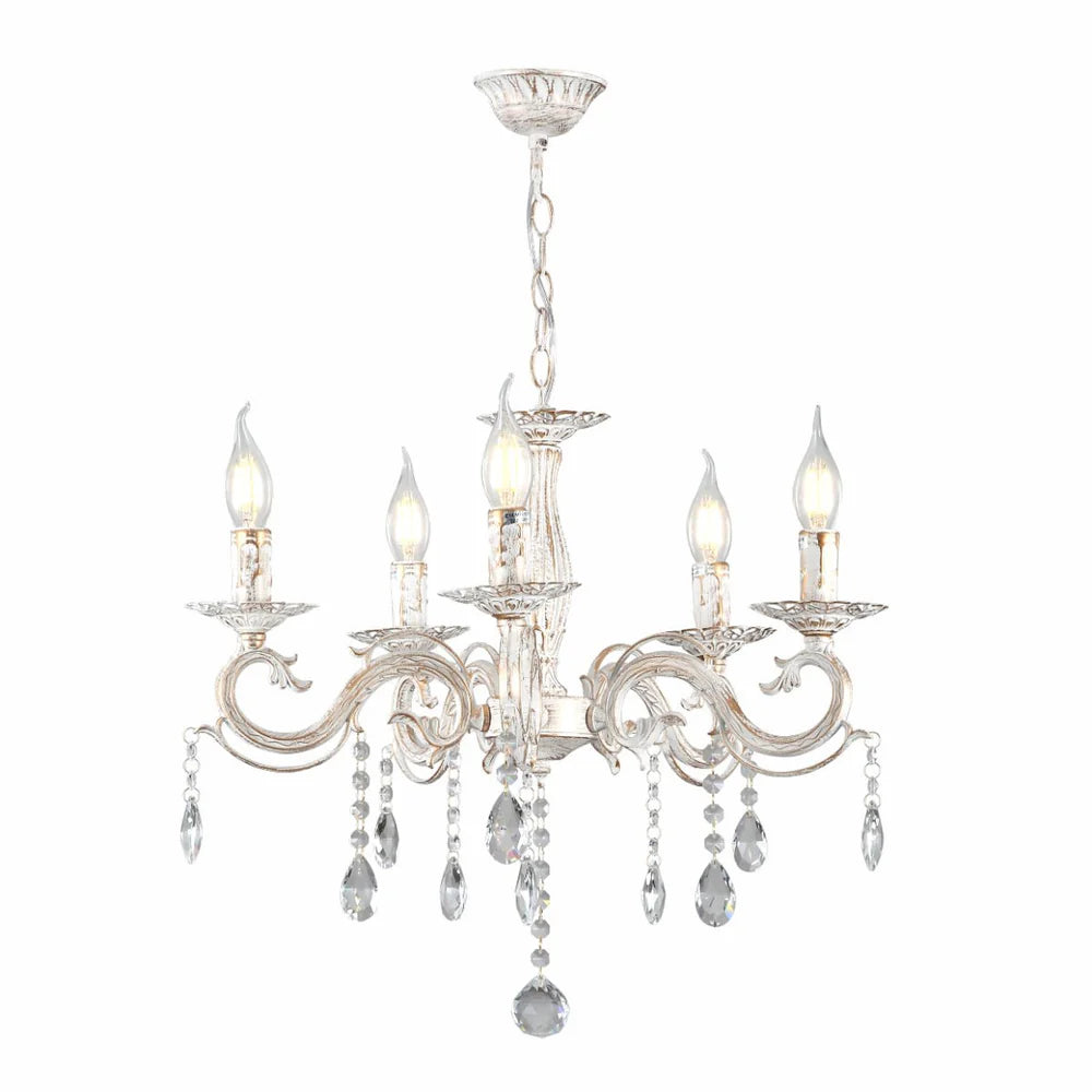 Auriga Candle Waterfall Traditional Retro Vintage Arm Chandelier Ceiling Light Crystal Gold Aged Cream E14 - Available in 3, 5 & 8 Candle
