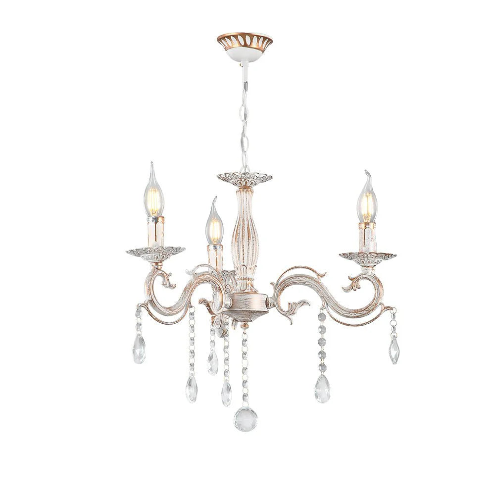 Auriga Candle Waterfall Traditional Retro Vintage Arm Chandelier Ceiling Light Crystal Gold Aged Cream E14 - Available in 3, 5 & 8 Candle