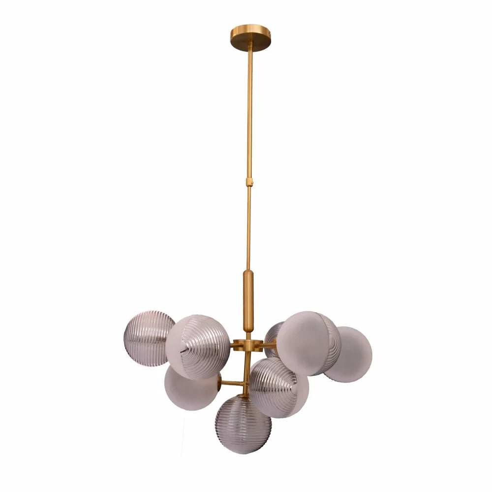 Uranus Chandelier Ceiling Light Pyramid Smoky Glass Gold Body 10xG9 - Minimal Striped Reeded Clear-Opal Globe Wall Light or a Beautiful Single Orb Ceiling LightAvailable
