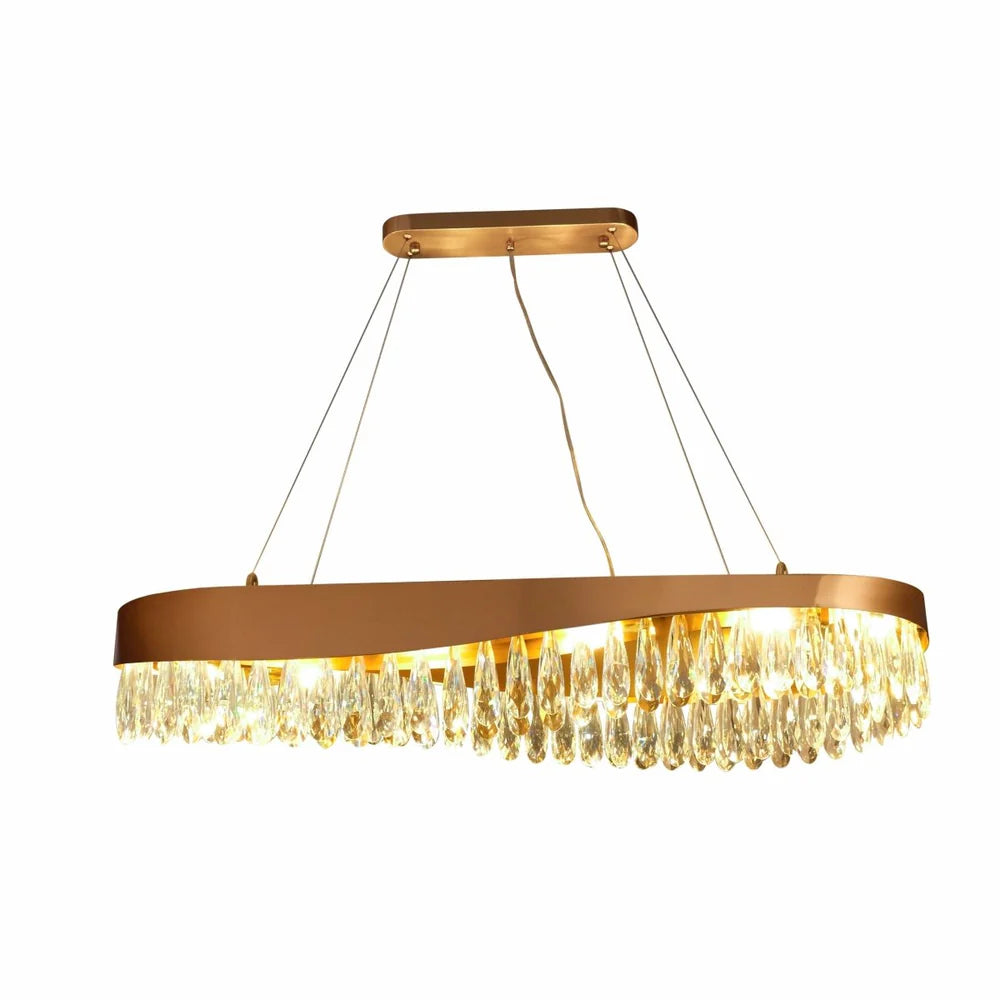 Neptune Faceted Long Pear Crystal Gold Metal Chandelier Ceiling Light G9 - Island or Round Shaped - 4 Size Options