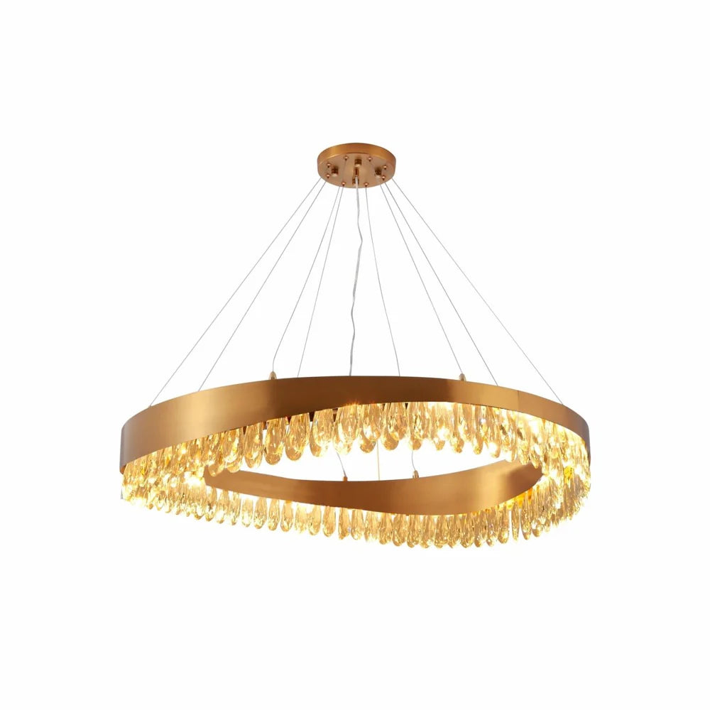 Neptune Faceted Long Pear Crystal Gold Metal Chandelier Ceiling Light G9 - Island or Round Shaped - 4 Size Options