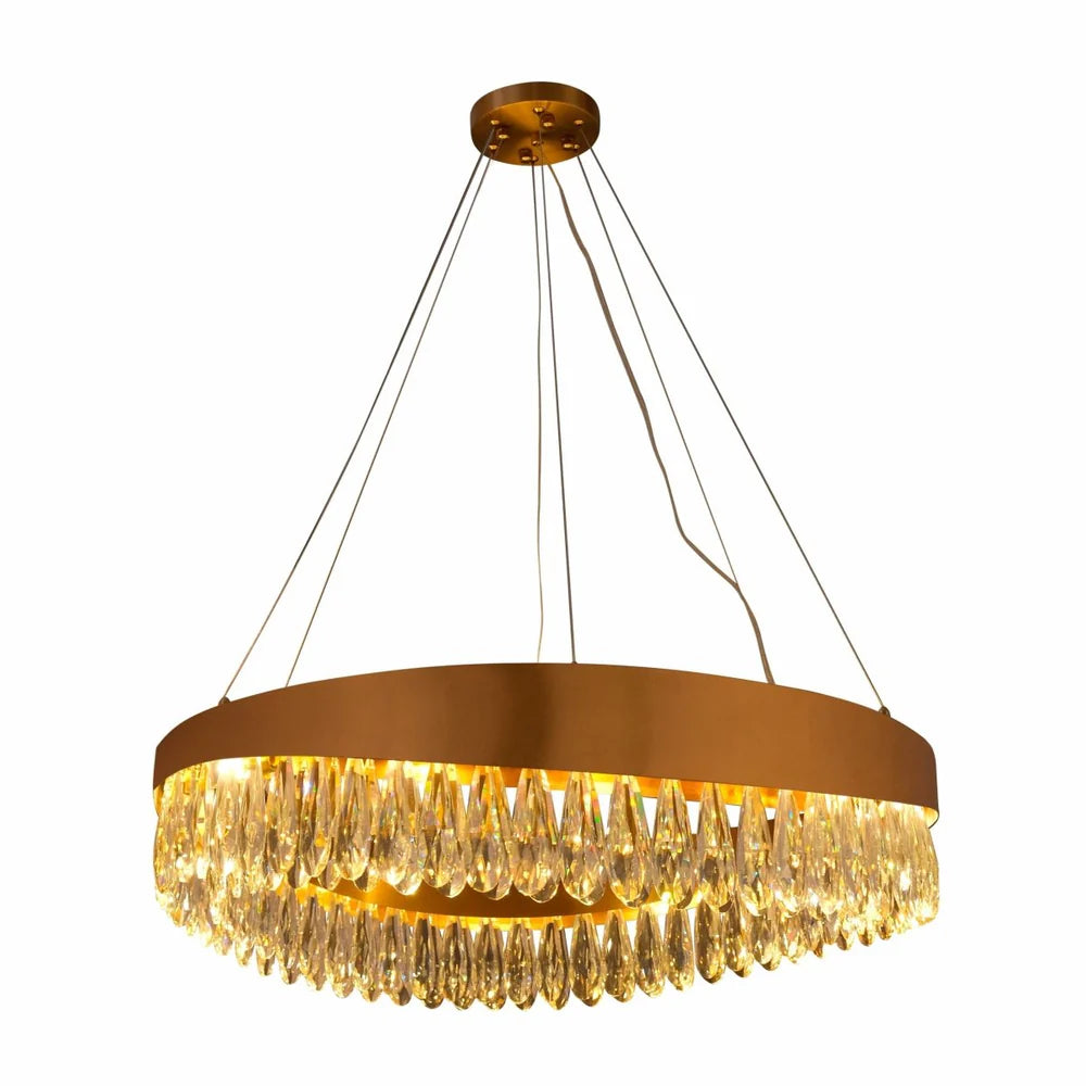Neptune Faceted Long Pear Crystal Gold Metal Chandelier Ceiling Light G9 - Island or Round Shaped - 4 Size Options