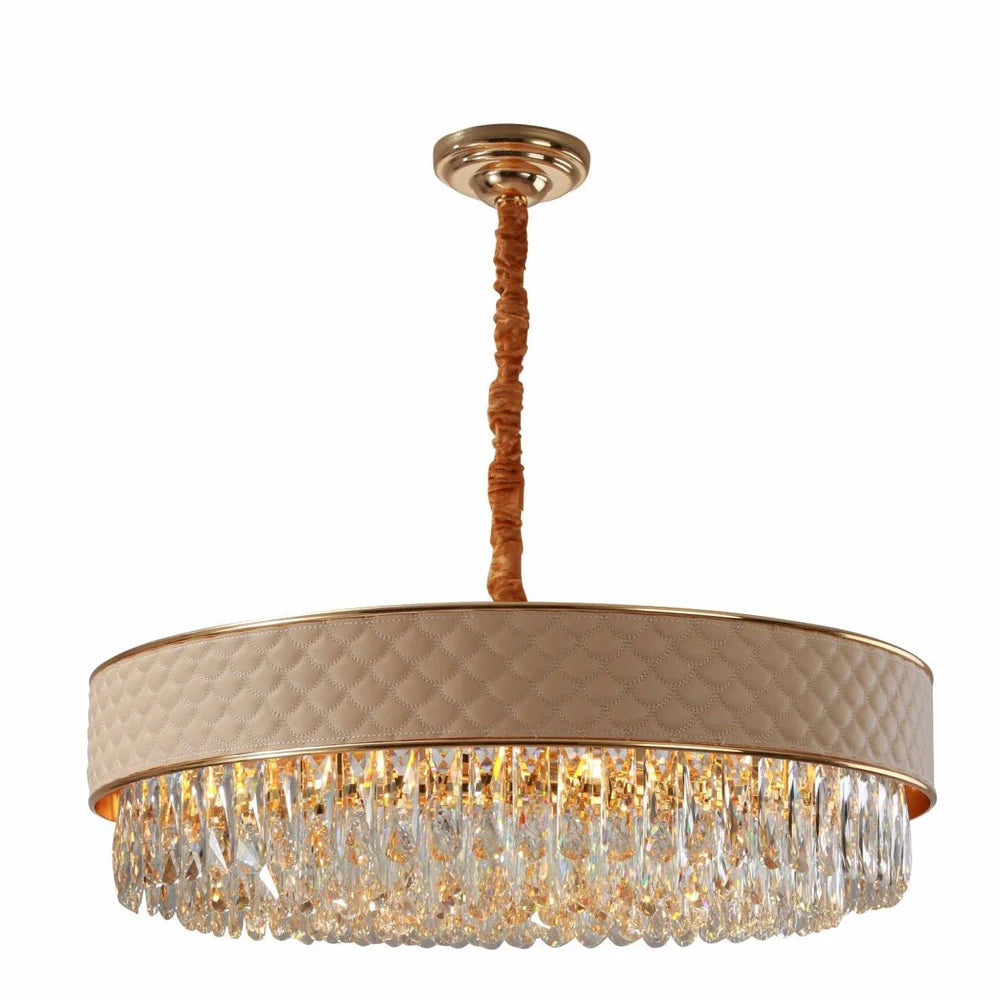 Venus Black or Cream Leather Shade Gold Metal Body Crystal Chandelier Ceiling Light E14 - 2 Sizes Available