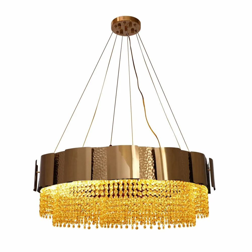 Mercury Octagon Crystal Gold Metal Kitchen Island Chandelier Ceiling Light E14 - Island or Round Shaped - 4 Size Options