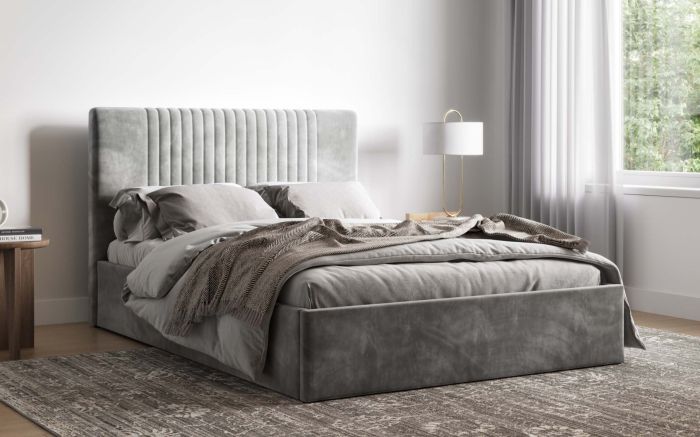Silver or Mink Sonar Velvet Ottoman Bed - Available in Double Or KingSize