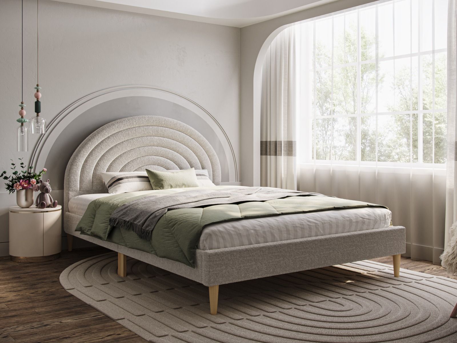 Ava Boucle Fabric Bed - Available in Double - Mattress Options