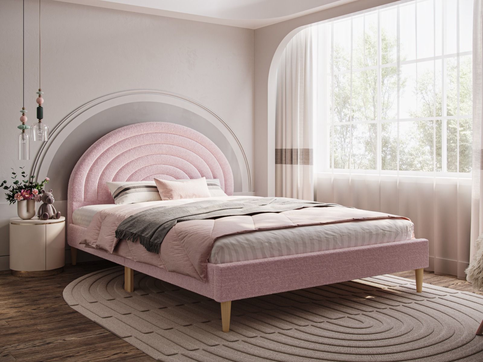 Ava Boucle Fabric Bed - Available in Double - Mattress Options